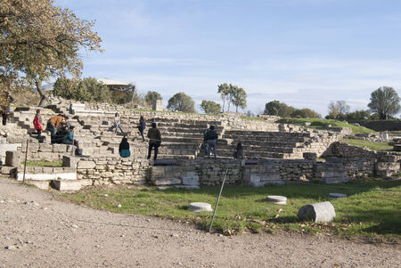 Ruins of the theatre in Troy, Greece with several peopleのeditorial素材