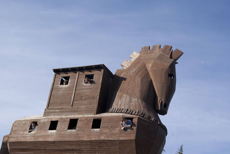 part of the trojan horse with people in the windowsのeditorial素材