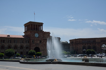 The Republic square in Armenia, Erevan, with the fountain in the centreのeditorial素材