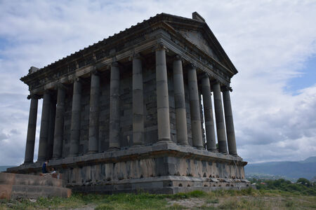 Rear side of Garni temple in Armenia, with the tourists のeditorial素材