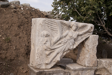 Part of the marble plate with the woman figure carved, Ephesus, Turkeyの写真素材