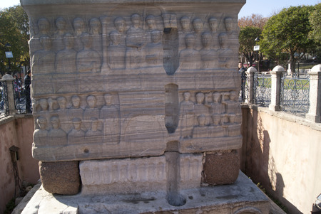 Closeup detail of foundation, Turkey, Istanbul, with the tourists in the farのeditorial素材