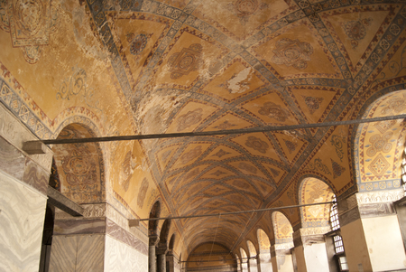 Detail of the ceiling of Aya Sofia church corridor, Turkeyの写真素材