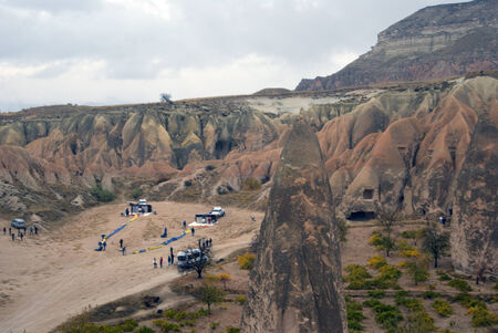 People preparing to inflate the hot air baloons in Cappadocia, Turkeyのeditorial素材