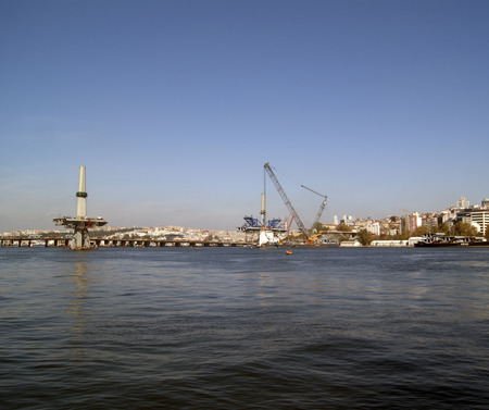 The construction works on the bridge in Istanbul, Turkeyのeditorial素材