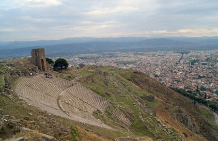 the acropolis of Pergam city, Turkey, and tourists