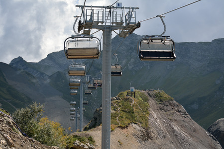 Ski chairlifts in the mountains in autumn, Krasnaya Polyana