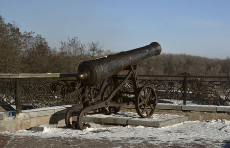 Cannon in Val, next to the fence. Chernigov, Ukraineの写真素材
