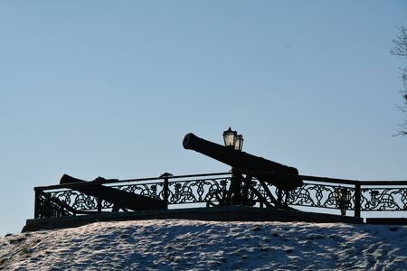 Old cannons in Chernihiv (Chernigov) winter parkの写真素材