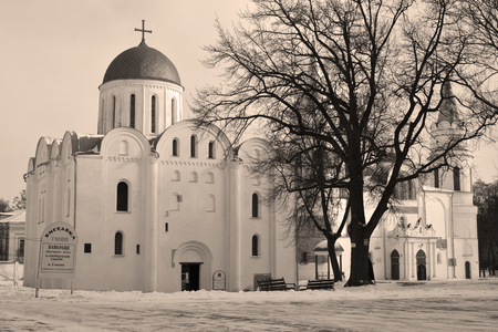 Boris and Gleb cathedral, saint-transfiguration cathedral, Chernihiv, Ukraine (in sepia)のeditorial素材
