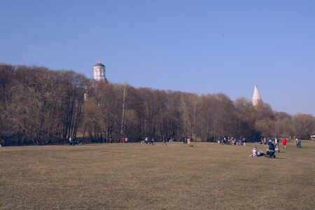 People resting and relaxing in Kolomenskoe park, Moscow, April 12, 2015のeditorial素材