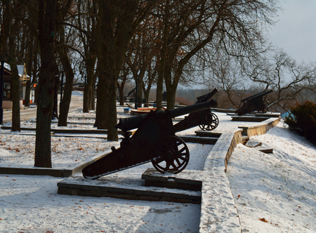Cannons in a row in Chernihiv Val park, Ukraineの写真素材