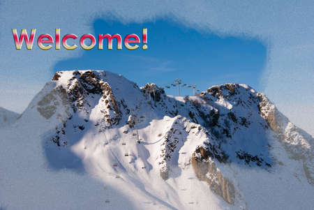 Mountain landscape with welcome words
