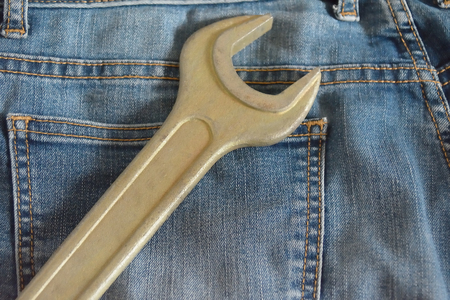 Old style wrench over the jeans pocketの写真素材