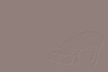 soft brown background with a feeding pig, embossed (emboss imitation)の写真素材
