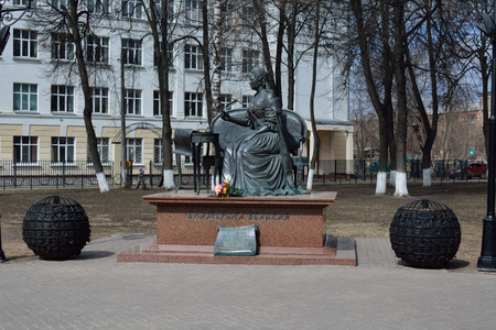 PODOLSK/RUSSIAN FEDERATION - APRIL 19 2015: statue to Catherine II, signing the document naming Podolsk a cityのeditorial素材