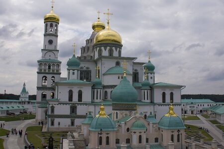 ISTRA/RUSSIAN FEDERATION - JULY 15, 2017: tourists next to the cathedral in New Jerusalem