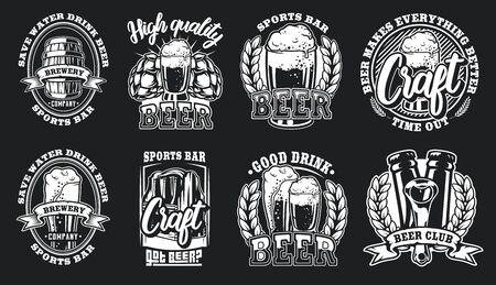 Set of illustrations of beer logos for a dark backgroundのイラスト素材