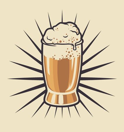 Color illustration of beer glass on a light backgroundのイラスト素材