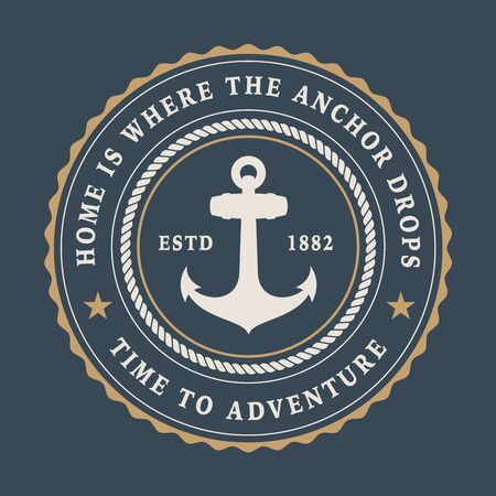 Badge with an anchor and rope on the dark backgroundのイラスト素材