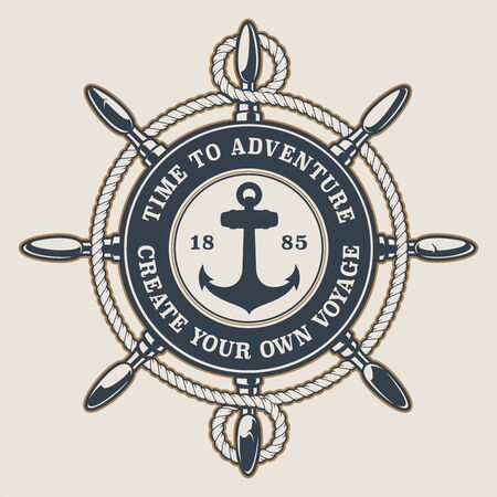 Badge with ships wheel and anchor on a light backgroundのイラスト素材