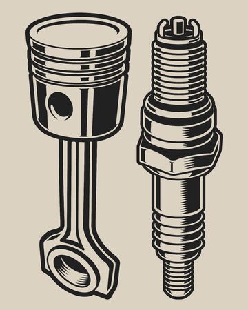 llustration with spark plug and wrenche on the light background.のイラスト素材