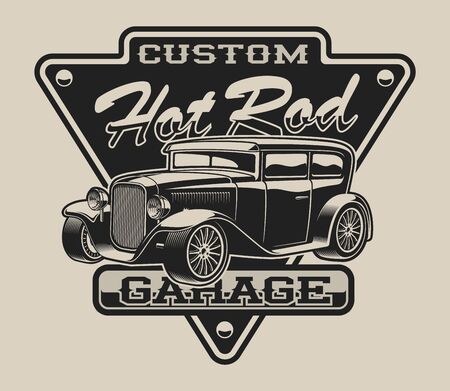 T-shirt design with a hot rod in vintage style on the white background.のイラスト素材
