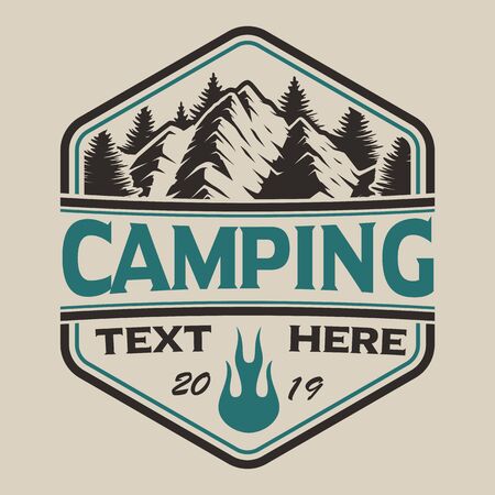 T-shirt design with mountains in vintage style on the camping theme. Perfect for T-shirt design. Layeredのイラスト素材