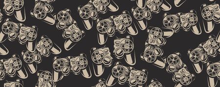 Black and white seamless pattern with a game joystickのイラスト素材