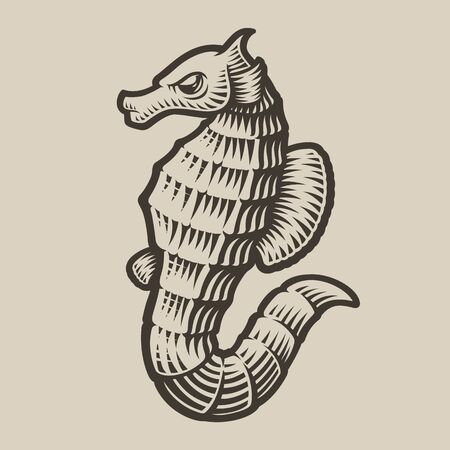 Black and white illustration of a seahorseのイラスト素材