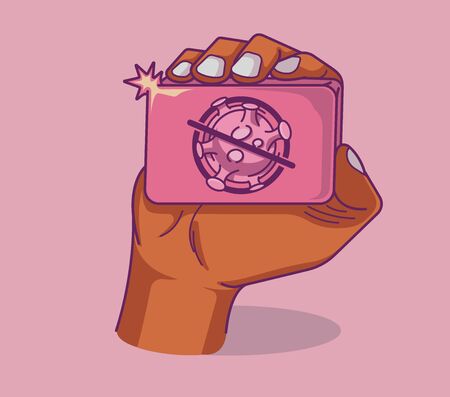 Color vector illustration of a hand with soap in line art style. Ideal for web design, digital and many other usesのイラスト素材