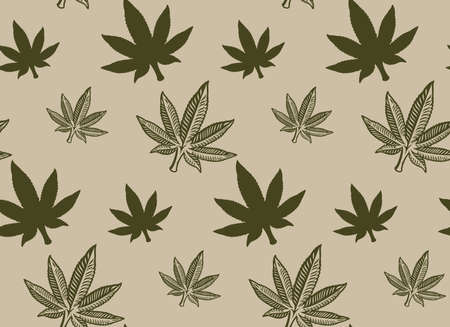 Seamless pattern with a cannabis leaf on white background.のイラスト素材