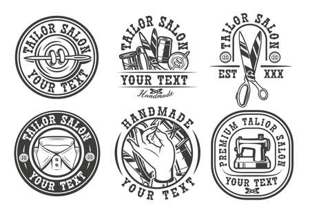 Set of vintage badges on the tailor salon theme. The text is in a separate groupのイラスト素材