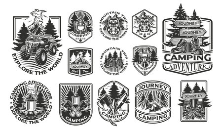 Bundle vector badge on the camping theme. Perfect for posters, apparel, T-shirt design, and many other uses.のイラスト素材