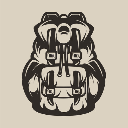 Vector illustration with hiking backpack on a light background.のイラスト素材