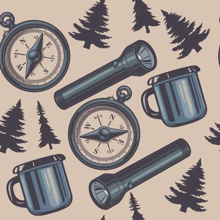 The colorful vintage pattern on the camping theme. vectorのイラスト素材