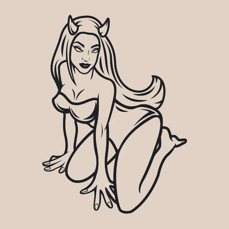 Vector illustration devil girl on white backgroundのイラスト素材