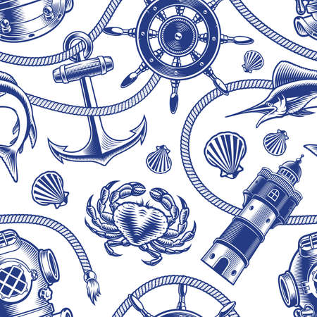 Black and white background on the marine themeのイラスト素材