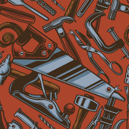 Color seamless background with carpentry tools.Vectorのイラスト素材