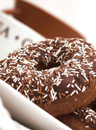 Chocolate Iced Ring Doughnutsの写真素材