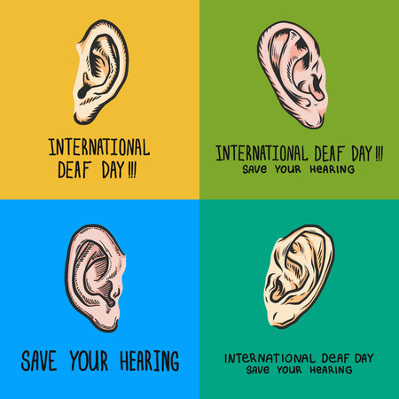 International deaf day banner set. Hand drawn illustration of international deaf day vector banner set for web designのイラスト素材