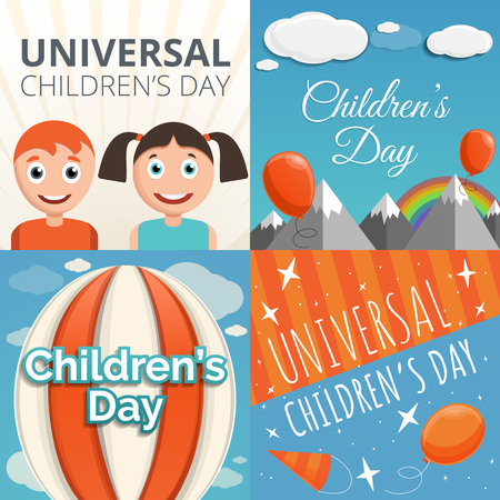 Universal children day banner set. Cartoon illustration of universal children day vector banner set for web designのイラスト素材