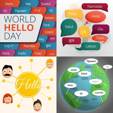 Hello day banner set. Cartoon illustration of hello day vector banner set for web designのイラスト素材