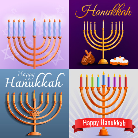Hanukkah banner set. Cartoon illustration of hanukkah vector banner set for web designのイラスト素材