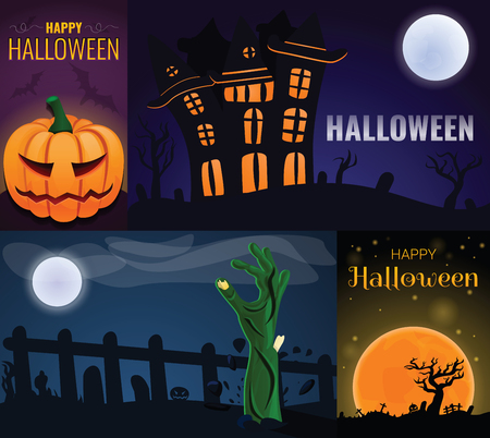 Happy Halloween banner set. Cartoon illustration of happy Halloween banner set for web designの写真素材