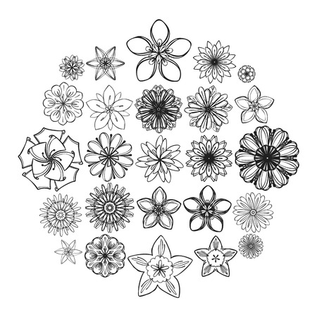 New flower icon set. Simple set of new flower icons for web design isolated on white backgroundの写真素材