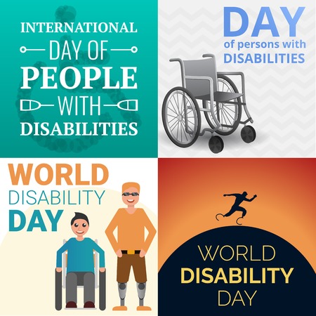 World day persons disabilities banner set. Cartoon illustration of world day persons disabilities banner set for web designの写真素材