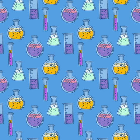 Chemistry pot seamless pattern. Hand drawn illustration of chemistry pot seamless pattern for web designの写真素材