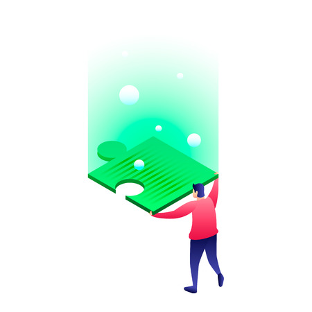Man take puzzle icon. Isometric of man take puzzle icon for web design isolated on white backgroundの写真素材