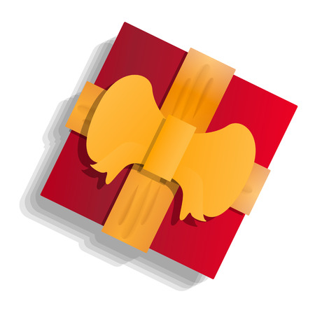 Red xmas gift box icon. Cartoon of red xmas gift box icon for web design isolated on white backgroundの写真素材
